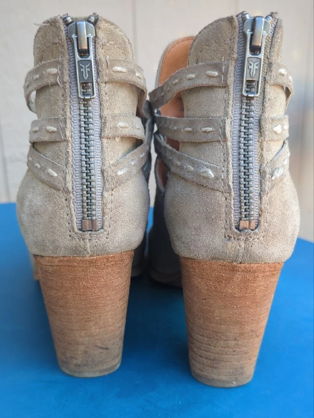 Women's Taupe Suede Ankle Booties with Strap Detail